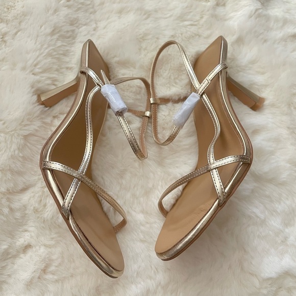 Gold Strappy Heeled Sandals • Metallic Open Toe • Elegant Party Heels - Picture 8 of 13